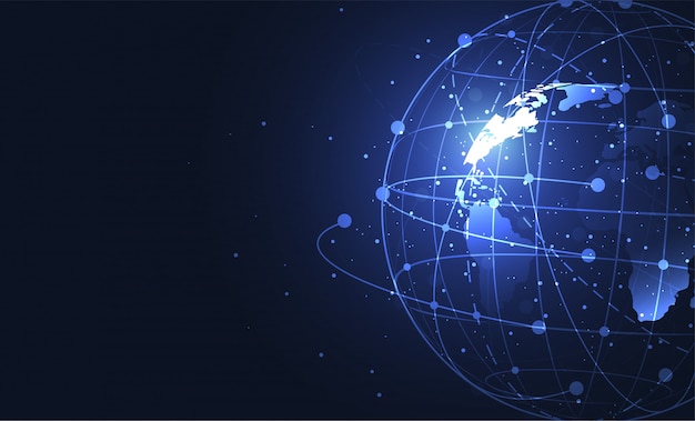 Global network connection. World map point and line composition