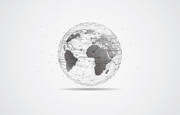 Global network connection. World map point and line composition