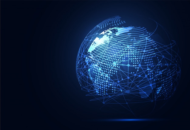 Global network connection. World map point and line composition