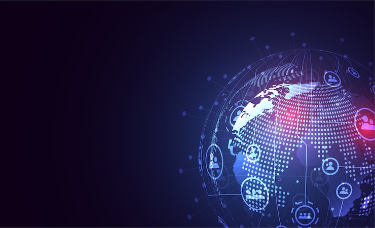 Vector global network connection. world map point and line composition