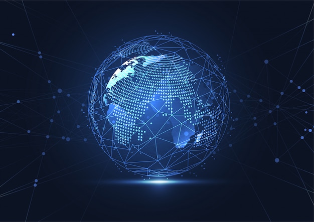 Global network connection. World map point and line composition