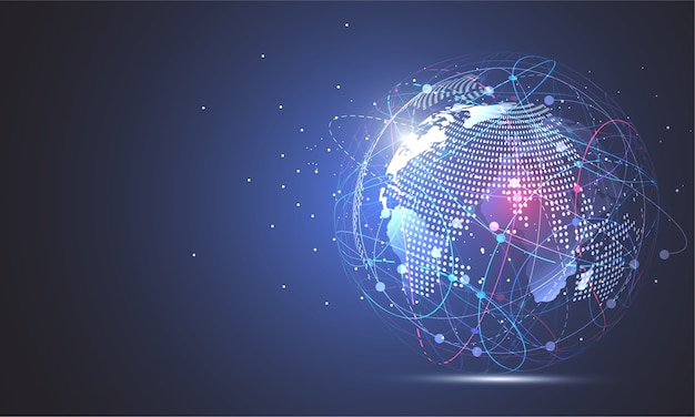 Global network connection. World map point and line composition