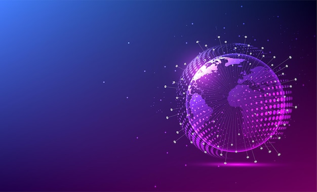 グローバルネットワーク接続。世界地図の点と線の構成