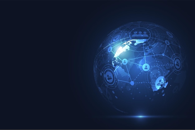 Global network connection. World map point and line composition