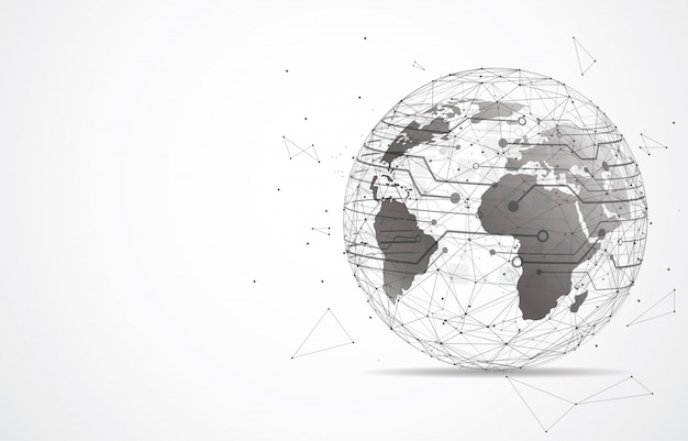 Global network connection. World map point and line