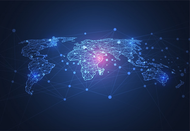 グローバルネットワーク接続。世界地図のポイントとライン