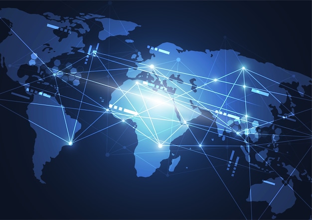 Connessione di rete globale. punto della mappa del mondo