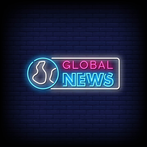 Testo di stile di insegne al neon di notizie globali