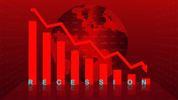 Vector global recession background. illustration of economic recession with red arrow symbol falling down