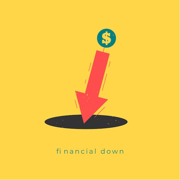 Vector global recession or economy crisis with falling down arrow flat design