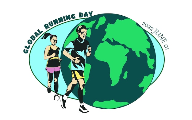 Global running day in june vector banner design world running day concept