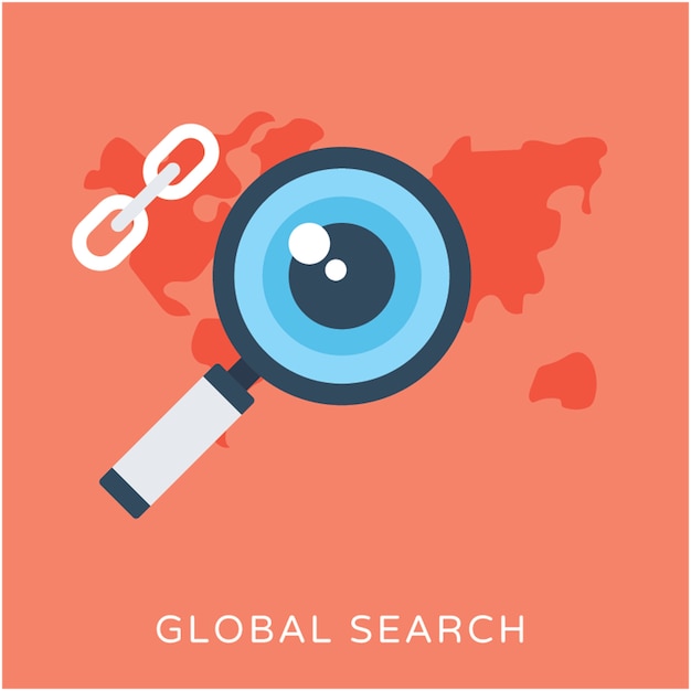 Icona di vettore piatto di ricerca globale
