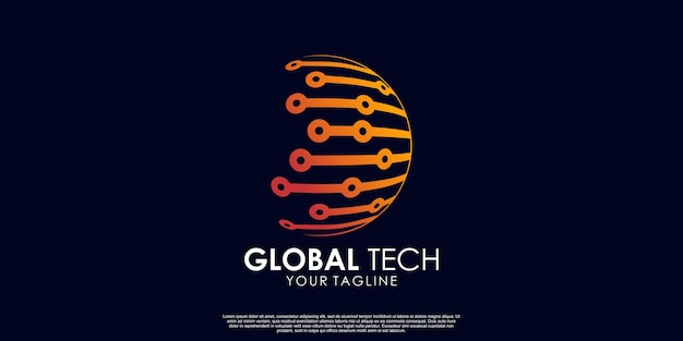 Design del logo tecnologico globale vettore premium