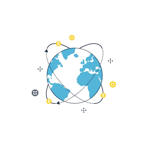 Vector global trade flat line illustration