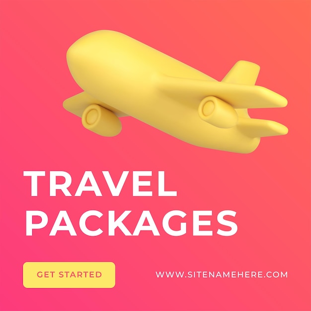 Global travel packages air passenger transportation agency offer social media post 3d icon vector