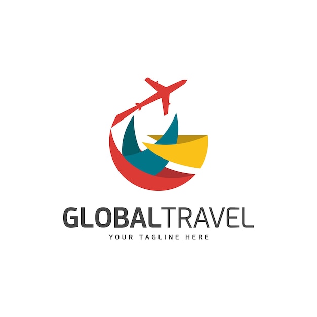 Global travel and tour with airplane abstract element logo design