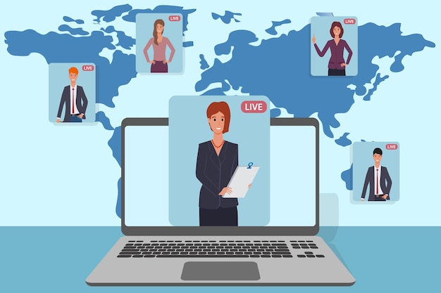 Global video conferencePeople communicate with each other from different parts of the world