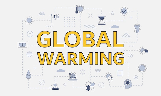 Global warming concept with icon set with big word or text on center