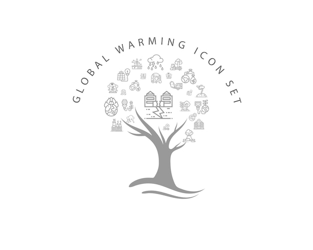 Набор иконок глобального потепления на белом фоне Premium векторы