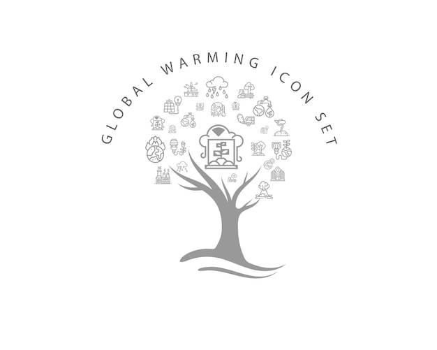 Набор иконок глобального потепления на белом фоне Premium векторы