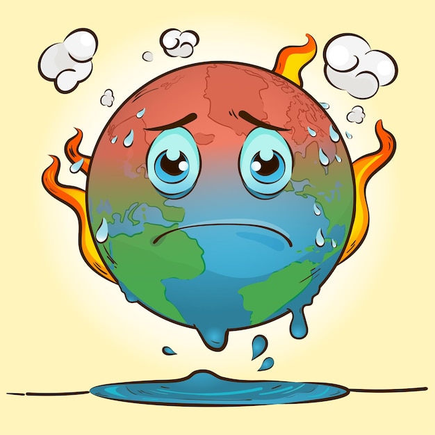 Global Warming Illustration Concept Burning Earth with Sad Face