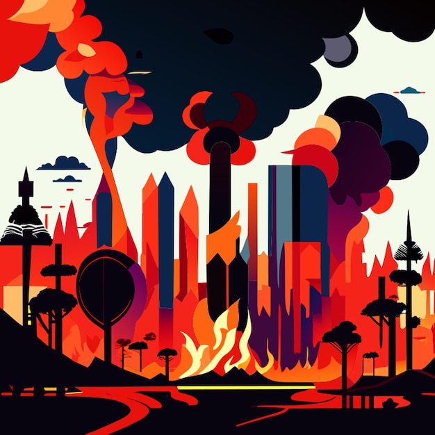 global warming is being caused by wildfires smoke chemical leaks abstract shapes vector illustration