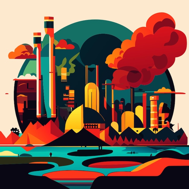 global warming issue pollusion abstract shapes vector illustration