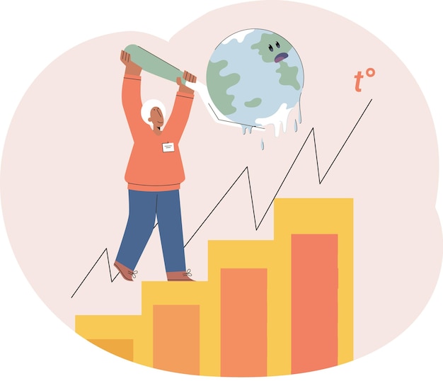 Global warming metaphor concept Scientist studies problem of rising temperatures on planet Earth Makes analysis of ecology and environment Scientific research on climate change environmental tests