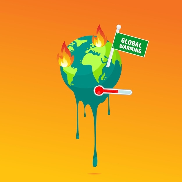 Global warming poster with melting earth and thermometer