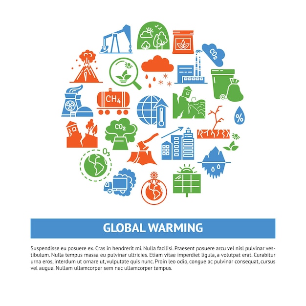 Poster rotondo sul riscaldamento globale con spazio per il testo