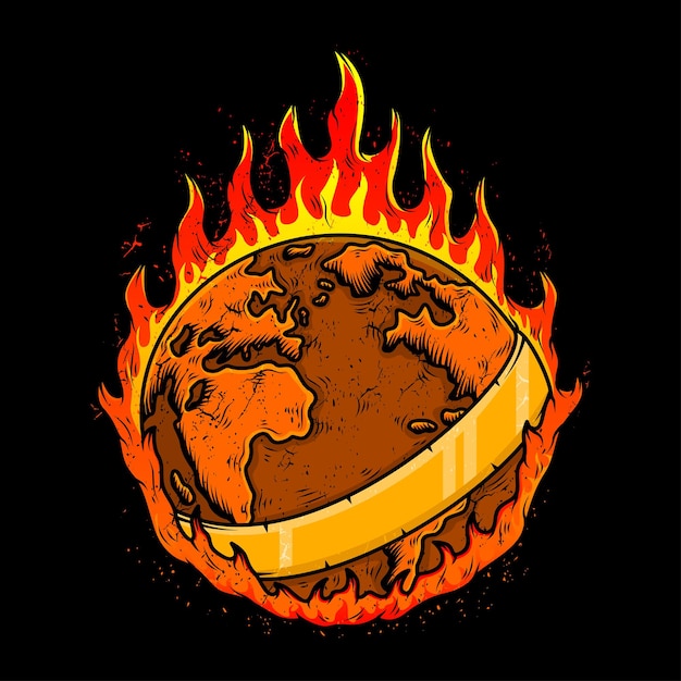 Vector global warming with burning earth illustration