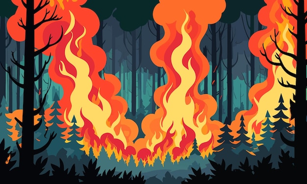 Vector global warminginduced wildfires in 2d flat vector illustration