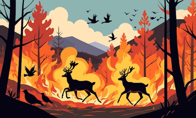 Global WarmingInduced Wildfires in 2D Flat Vector Illustration