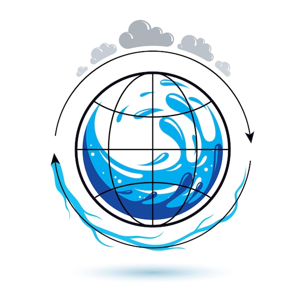 Global water circulation vector logo for use as marketing design symbol. human and nature coexistence concept.