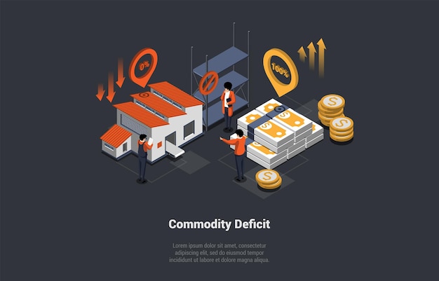 Global World Crisis And Commodity Deficit Oversupply of Goods On Market as a Consequence of Economic Crisis Decline Downfall Inflation And Devaluation Isometric 3d Vector Illustration