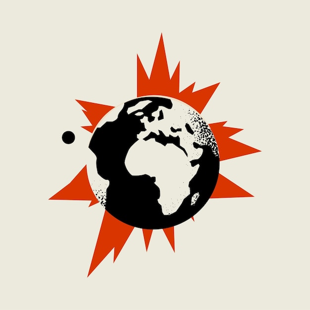 Vector global world crisis conceptual illustration with globe earth silhouette in fire