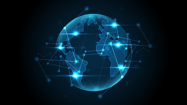 Globale netwerkverbinding Wereldkaart abstracte technologie achtergrond
