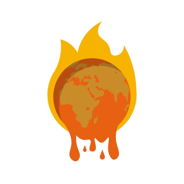 Globalwarming illustration design elements burning earth flat icon