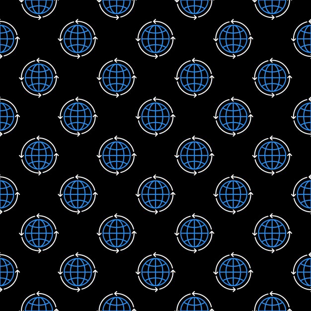 Globe binnen pijlen vector concept donkere naadloze lijnpatroon