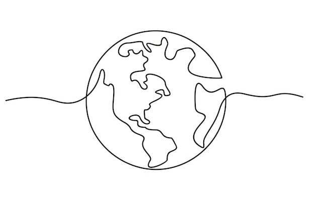 Vector globe earth globe one line drawing of world map minimalist continuous line drawing