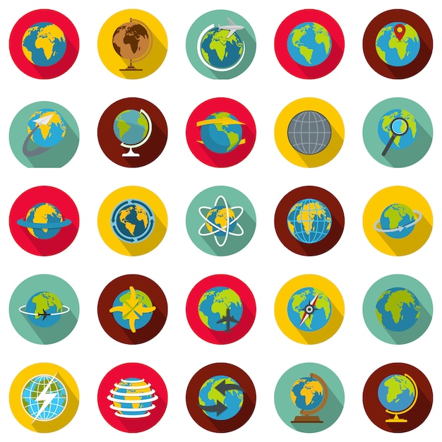 Vector globe earth-pictogrammen instellen, vlakke stijl