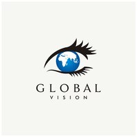 Globe and eye eyelash for global vision trading business logo design