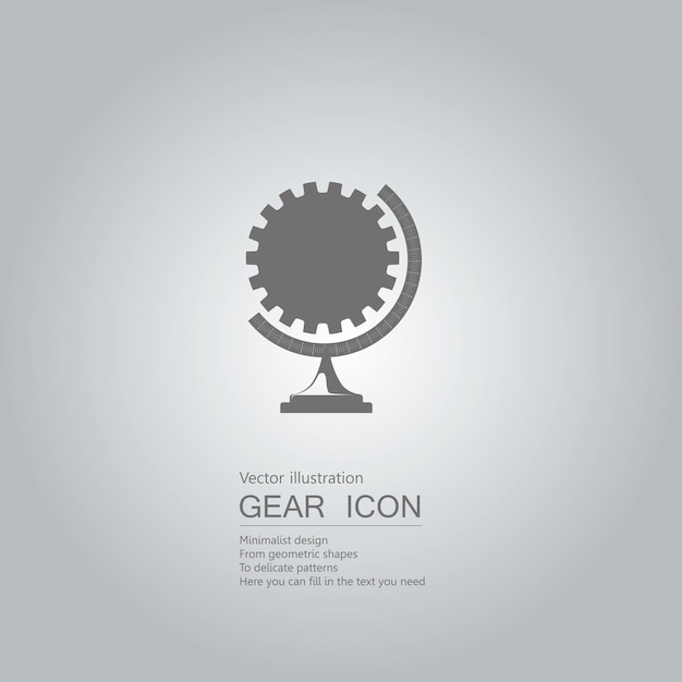 Globe and gears. The background is a gray gradient.