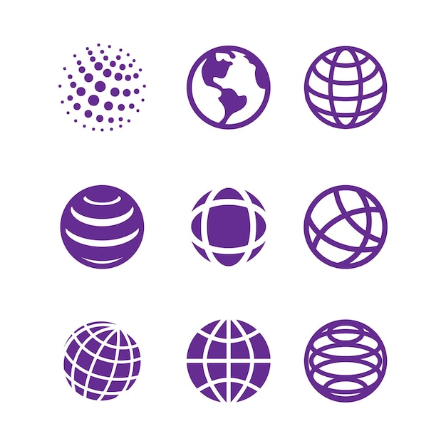 Globe grid line icons set, geography earth globe planet vector illustration