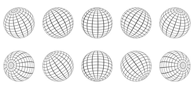 Vector globe grid sphere set 3d wire global earth latitude longitude geometric grid globe