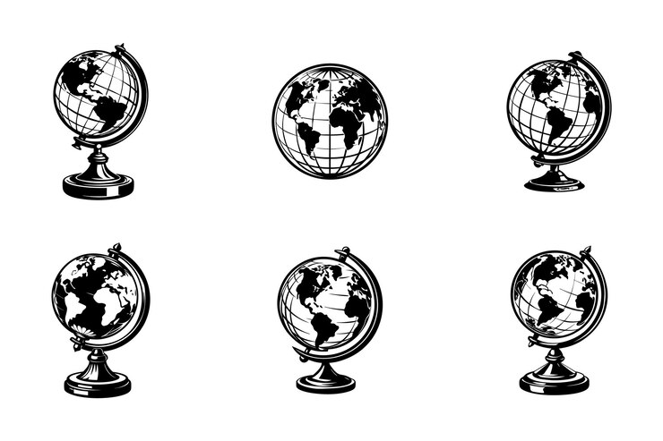 Vector globe icon bundle set in vector silhouette style