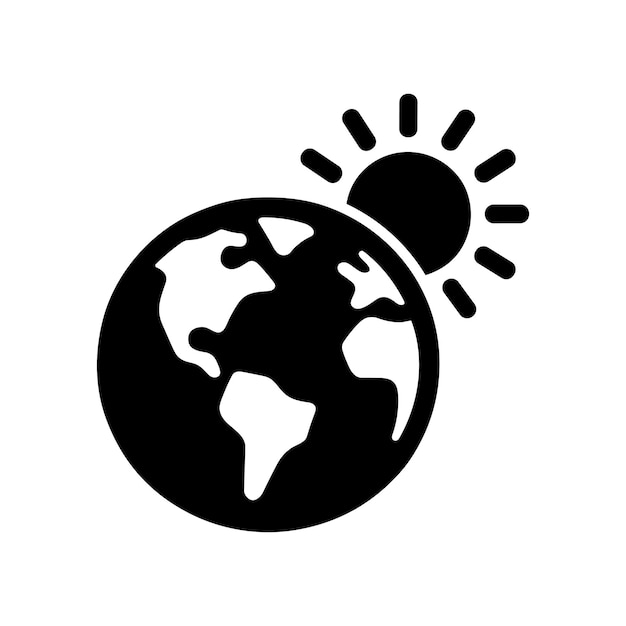 Globe icon in flat style Black Globe icon with Sun Global warming or climate change concept