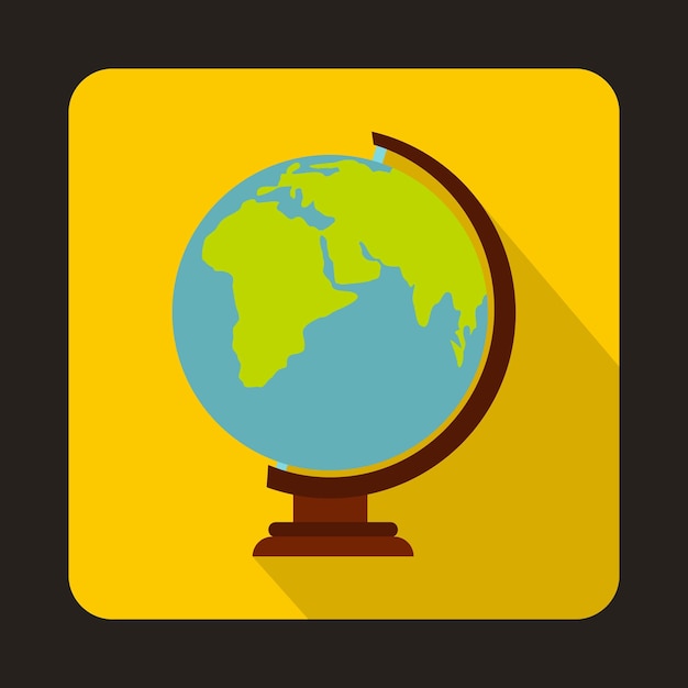 Globe icon in flat style on a yellow background