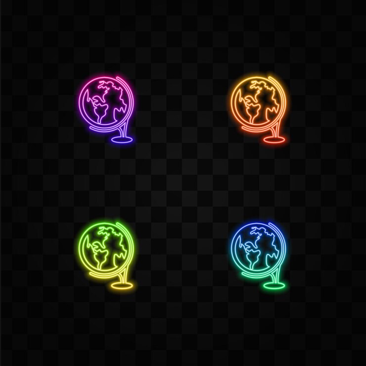 Вектор globe icon vector world map planet earth neon style