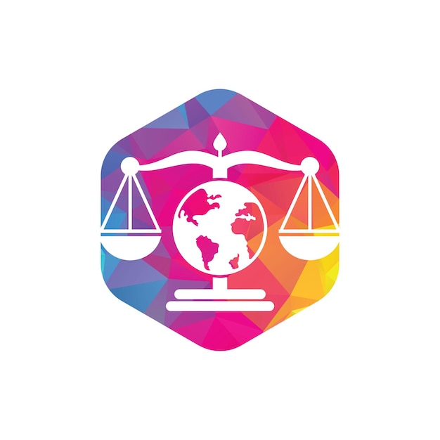 Globe law logo vector icon Scales on globe icon design